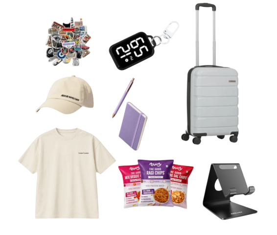 Executive corporate goodies plan with trolley bag, phone holder, cap and branded gifts