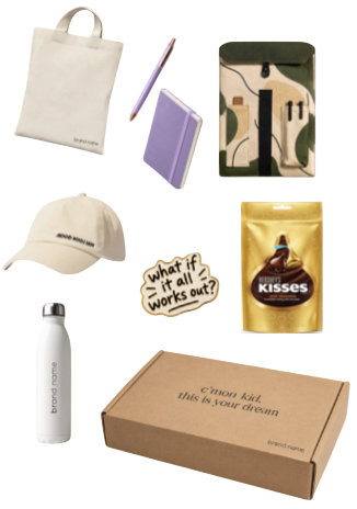 Corporate onboarding kit with laptop sleeve, stationery, cap, bottle and gift box